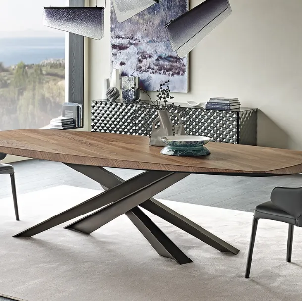 Tavolo rettangolare con piano in legno pregiato Lancer Wood di Cattelan Italia