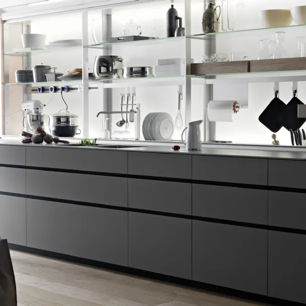 Cucina Design in vetro Artematica Vitrum Grigio Cemento 02 di Valcucine