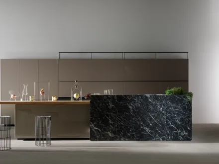 Cucina Design Artematica in vetro lucido e stampato effetto marmo Vitrum Lucido Terra di Valcucine