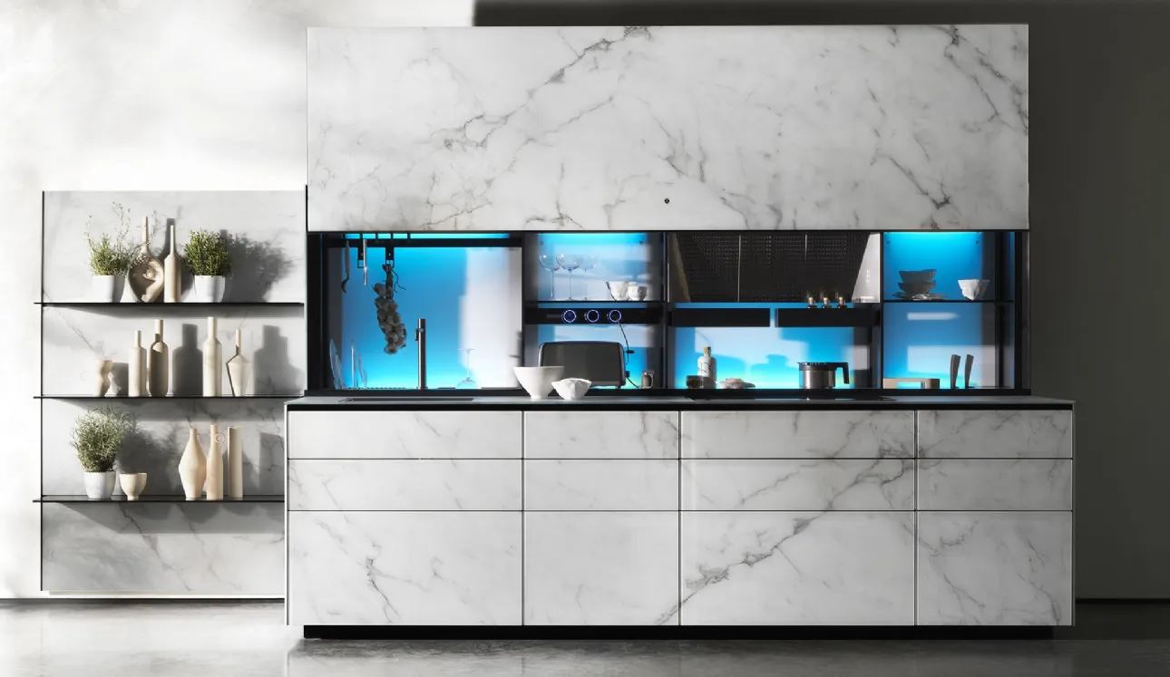 Cucina Design Artematica in vetro stampato effetto marmo Vitrum Mimesis di Valcucine