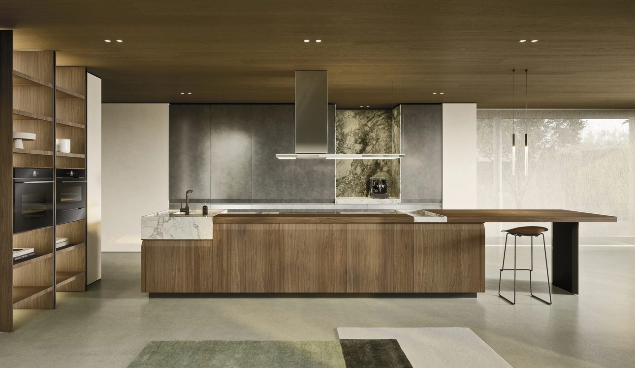 Cucina Design con isola C02 in legno e laccato di Copat Life