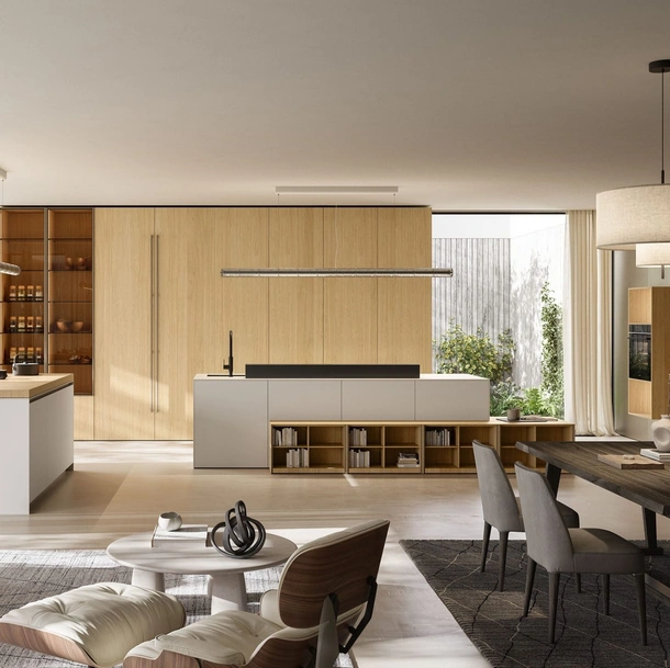 Cucina Design con isola C12 in laccato e legno di Copat Life