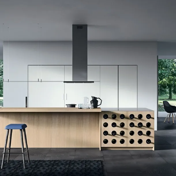 Cucina Design con isola in Rovere nordico con top in acciaio inox Sistemi 3|1|C di Copat Life