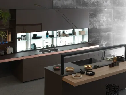 Cucina Design Genius Loci Vitrum opaco mocaccino con cassetto in rame di Valcucine