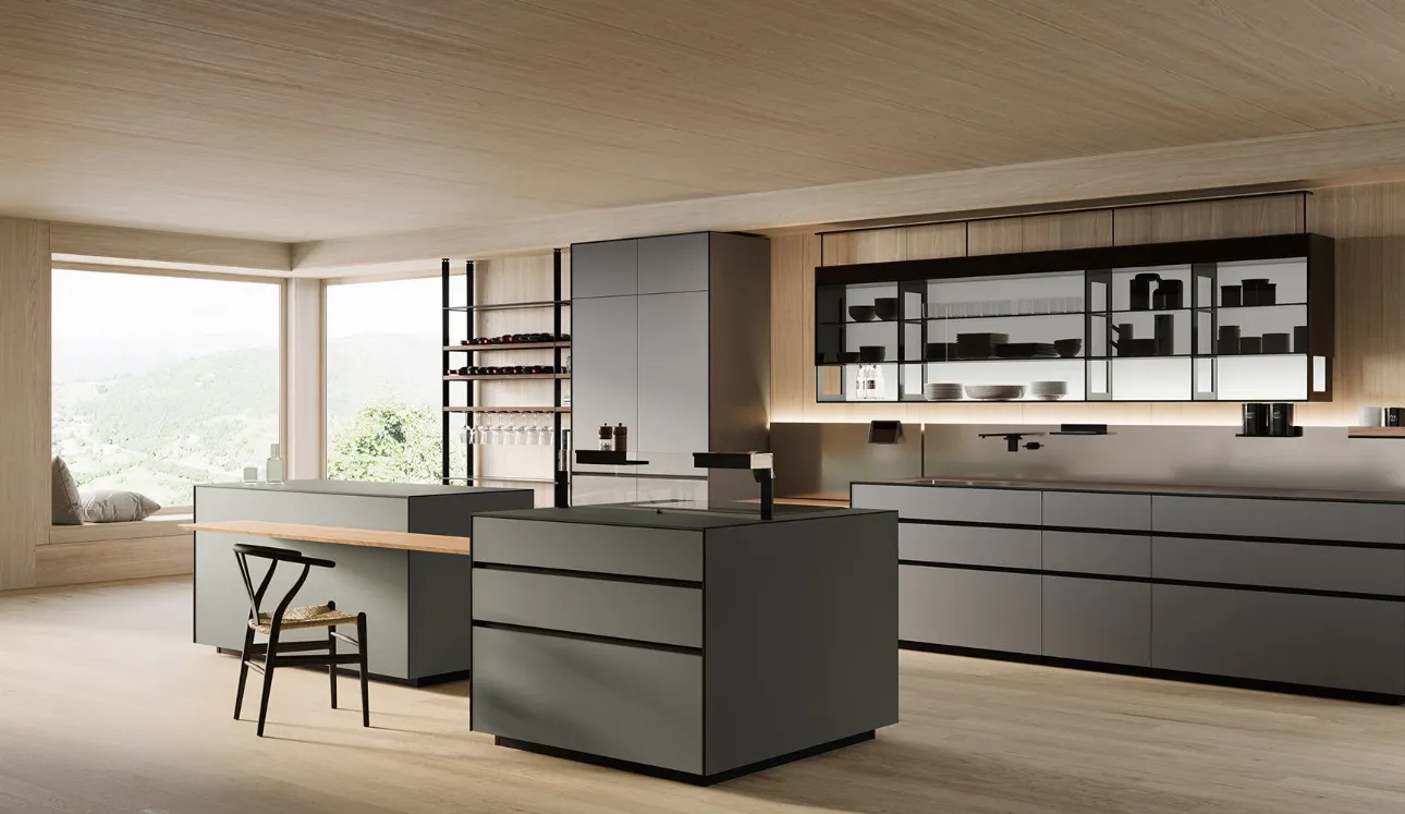 Cucina Design con isola Riciclantica Outline Laminato Seta di Valcucine