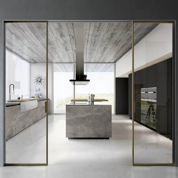 Porta per interni scorrevole in vetro con telaio in alluminio Zeus a Scomparsa di Doal